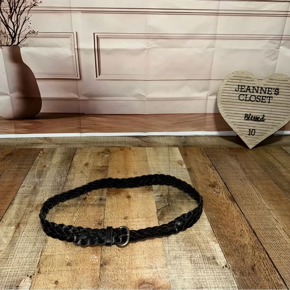 American Eagle Brown Leather Belt Braided Boho Y2K Western Concert M/L